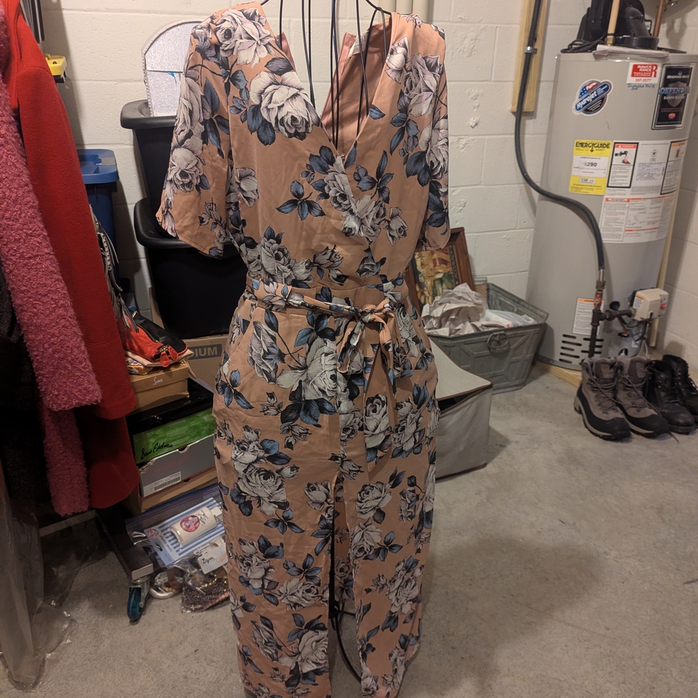 Sienna Sky Peach Floral Wrap Jumpsuit